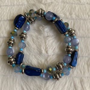 Stretchy Beaded Blue Bracelet Set of 2